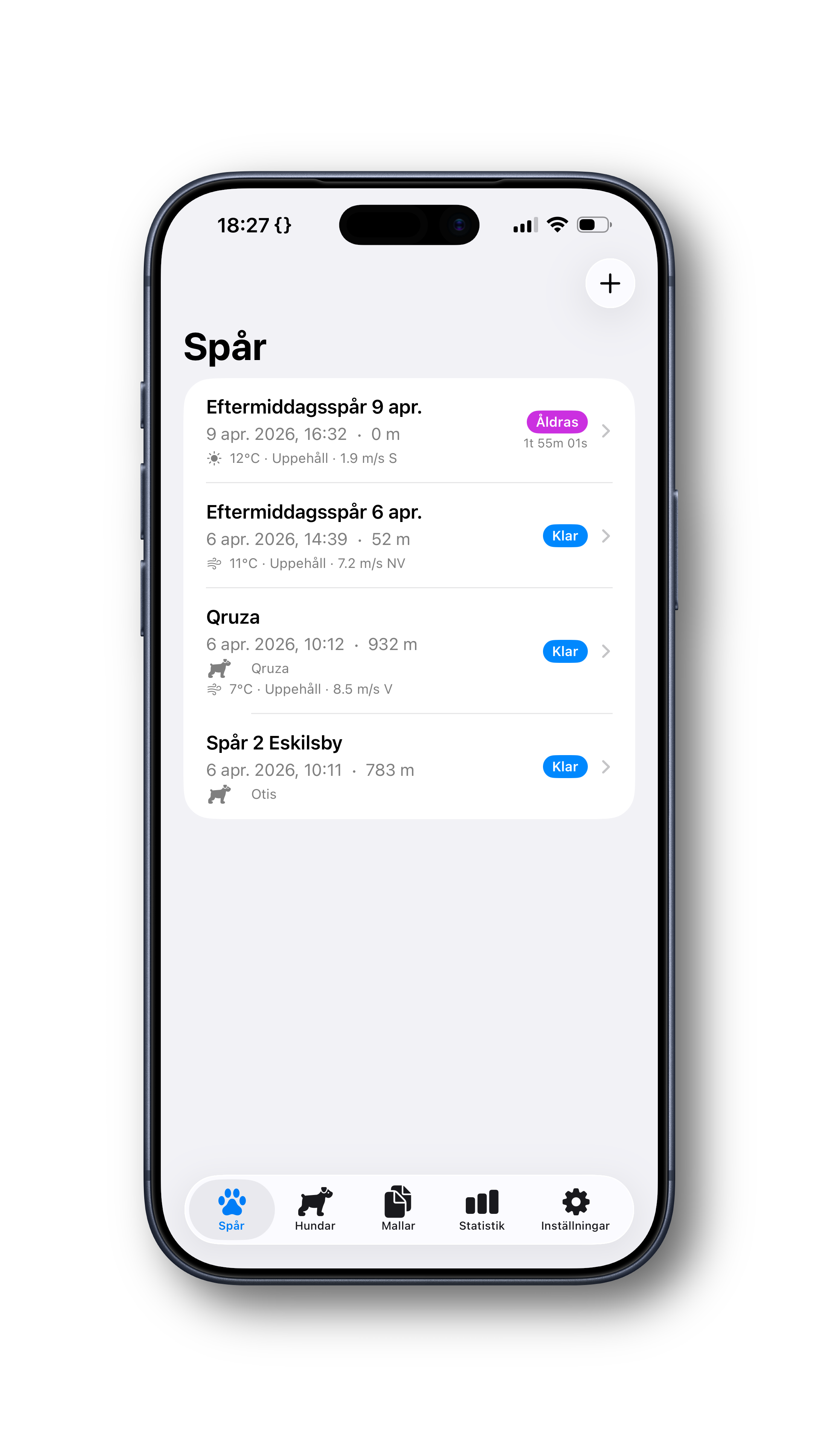 Spår — lista över sparade spår